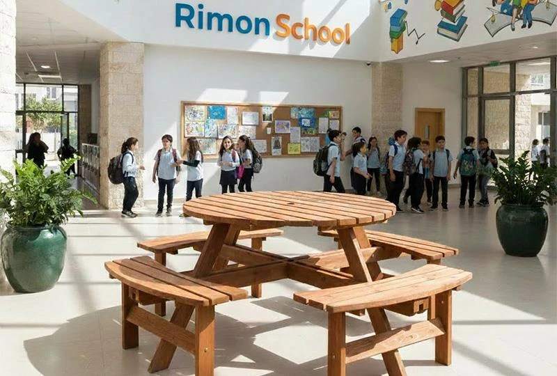 שולחן פיקניק עגול במבואת בית ספר